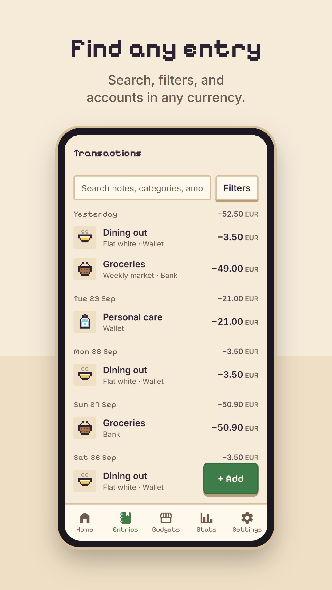 All entries with search